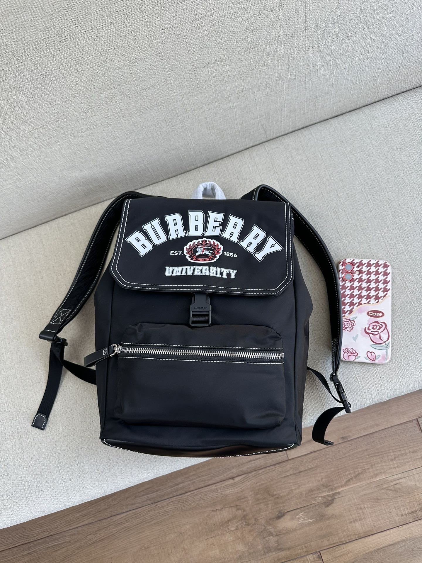 [TOP] BURBERRY Backpack Checkered and Cowhide 24x31x10cm - Black