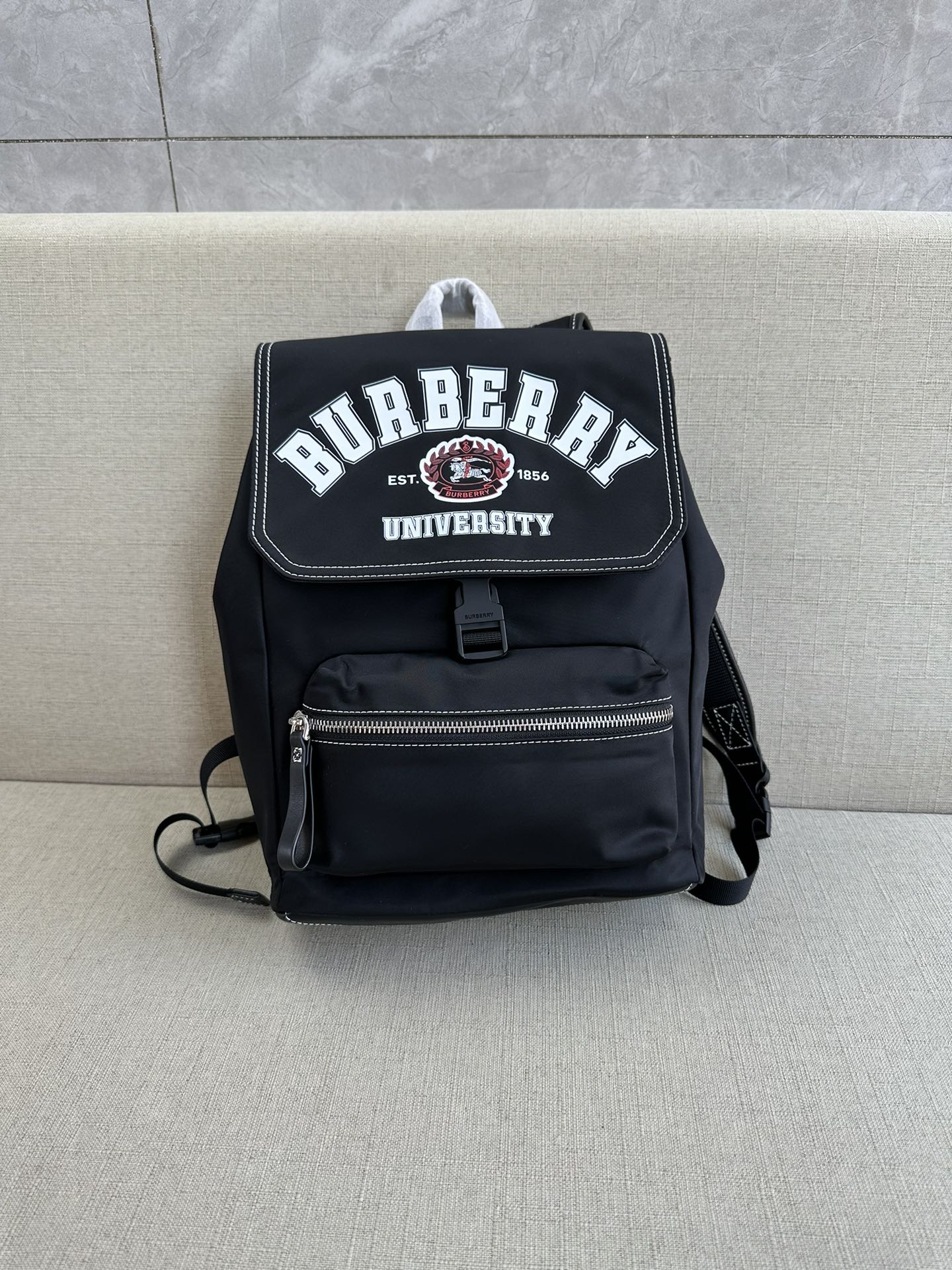 [TOP] BURBERRY Backpack Checkered and Cowhide 24x31x10cm - Black