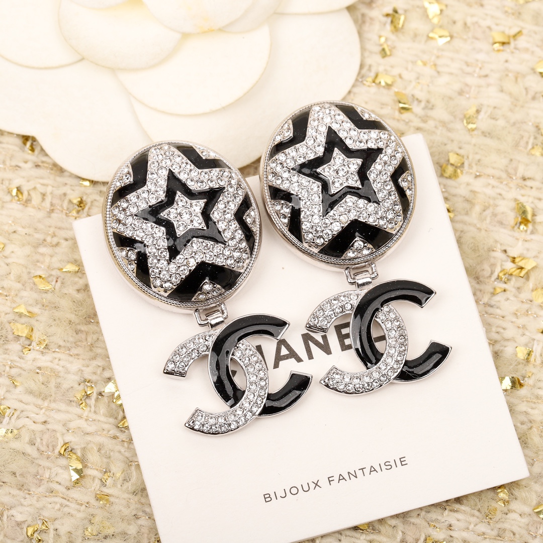 [TOP] CHANEL Five-pointed Star Double C Earrings