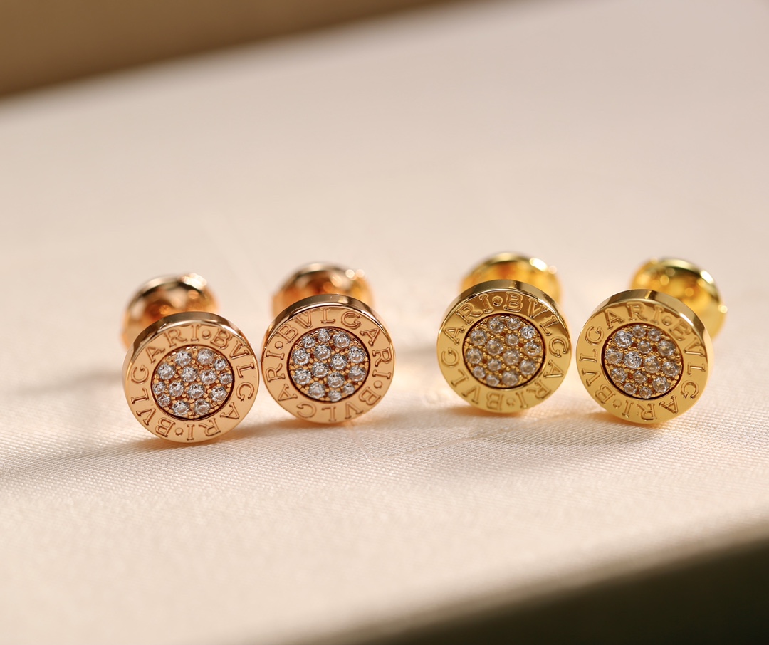 [TOP] BVLGARI Round Cake Full Diamond Earrings - 2 Color