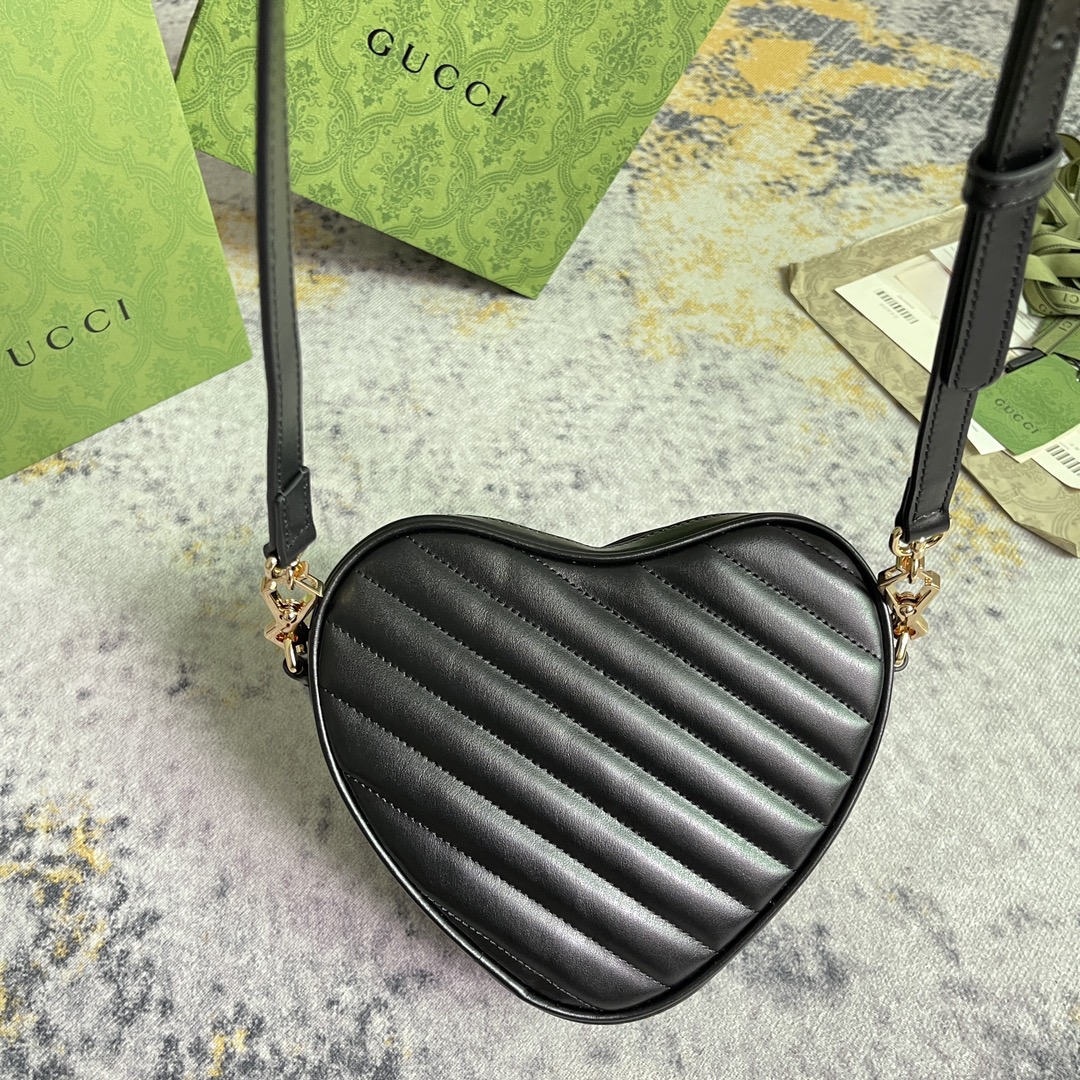 [TOP] GUCCI G*G Heart Shaped Leather Bag 20X17.5X6.5CM - Black