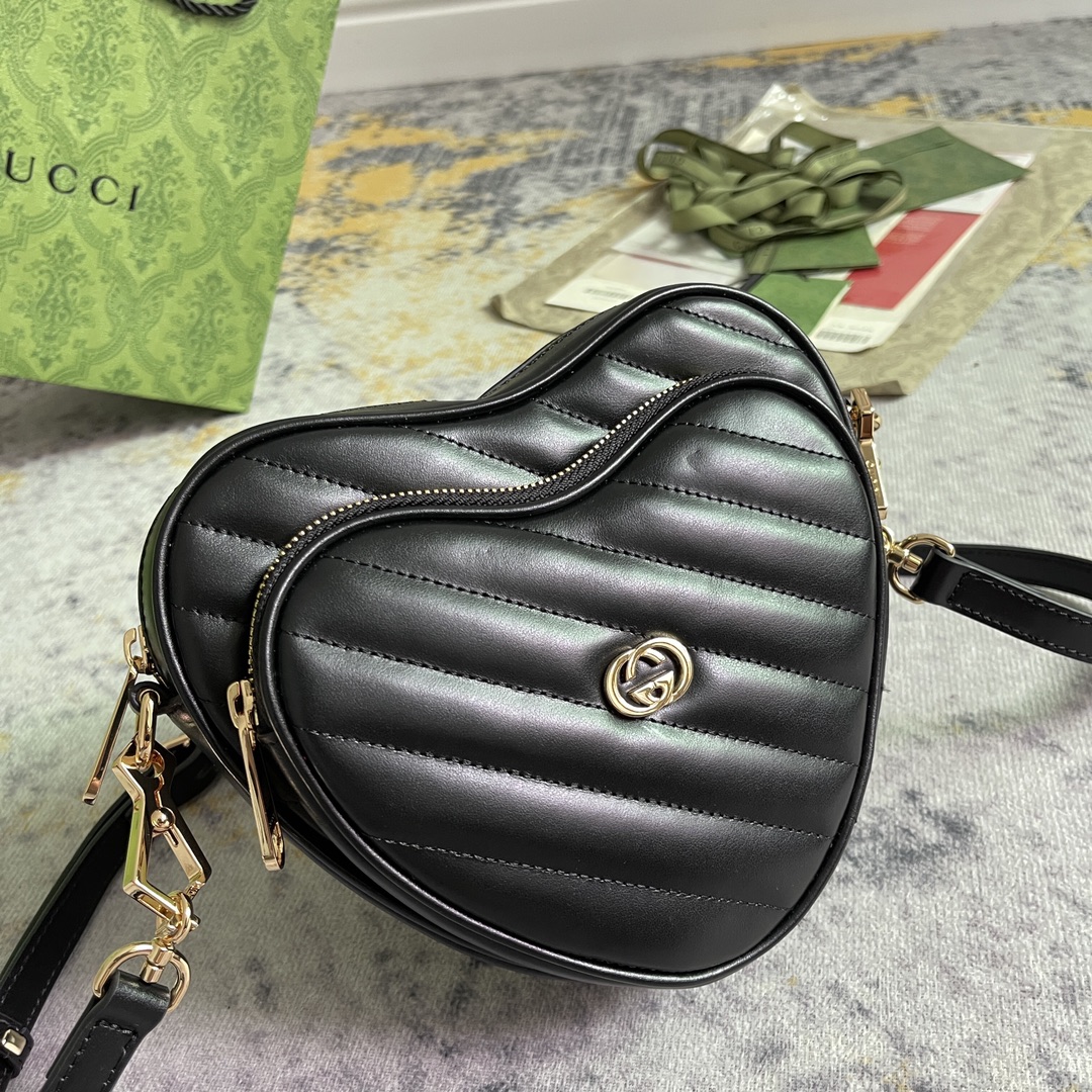 [TOP] GUCCI G*G Heart Shaped Leather Bag 20X17.5X6.5CM - Black