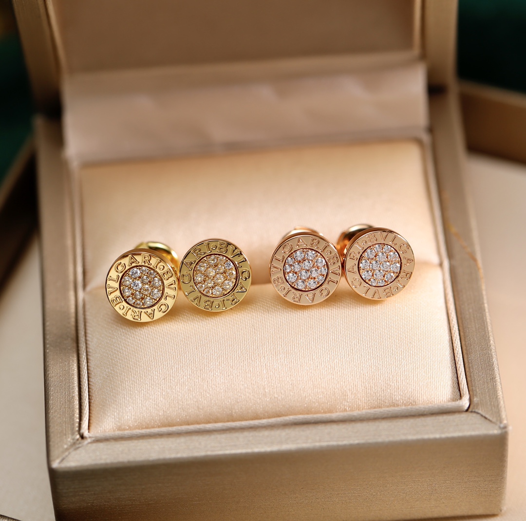 [TOP] BVLGARI Round Cake Full Diamond Earrings - 2 Color