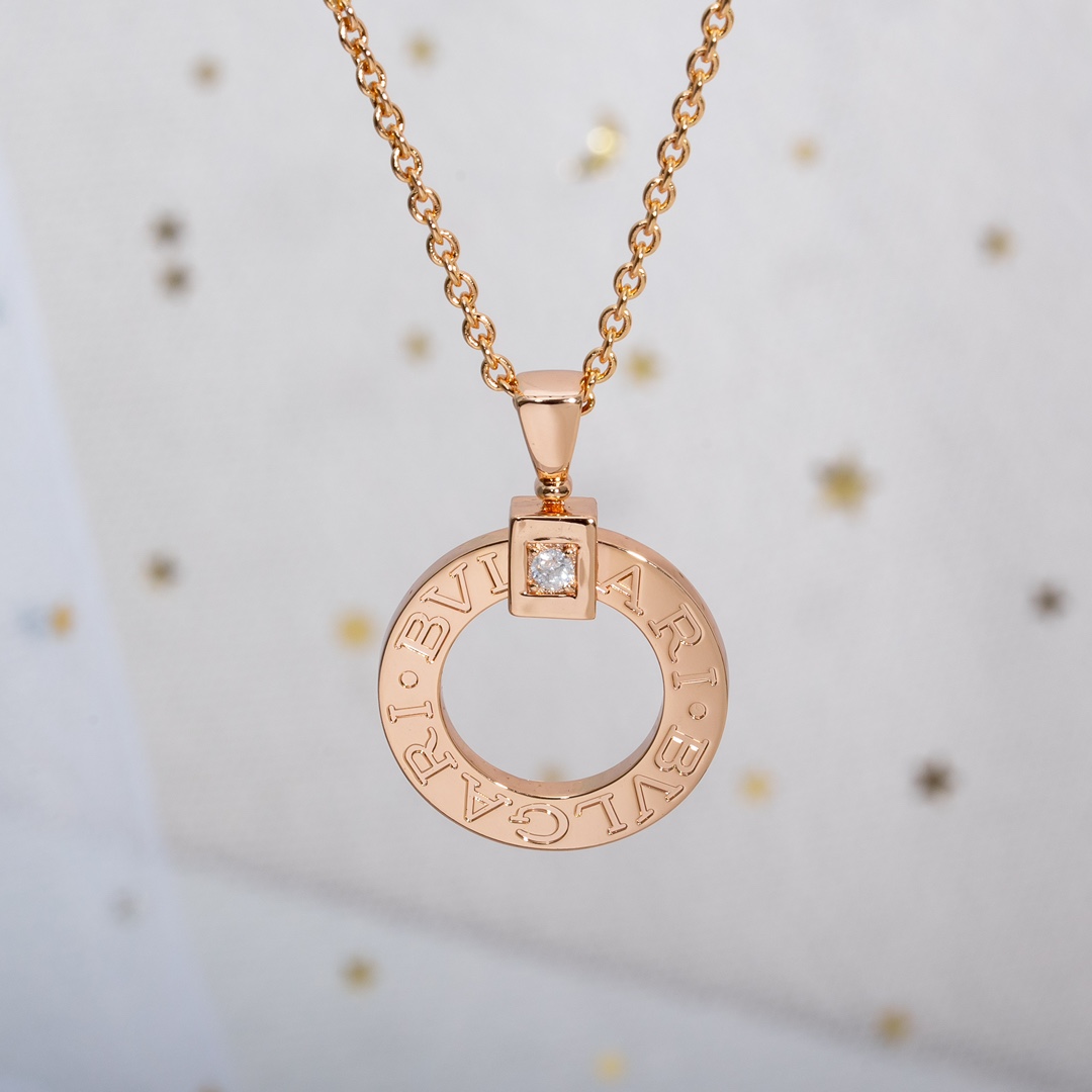 [TOP] BVLGARI Round Cake Necklace with Diamonds -Rose  Gold
