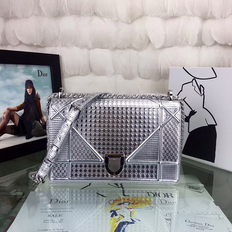 [TOP] Christian Dior Cowhide Shiny Metal Leather Bag 21×7×13cm - 3 Colors