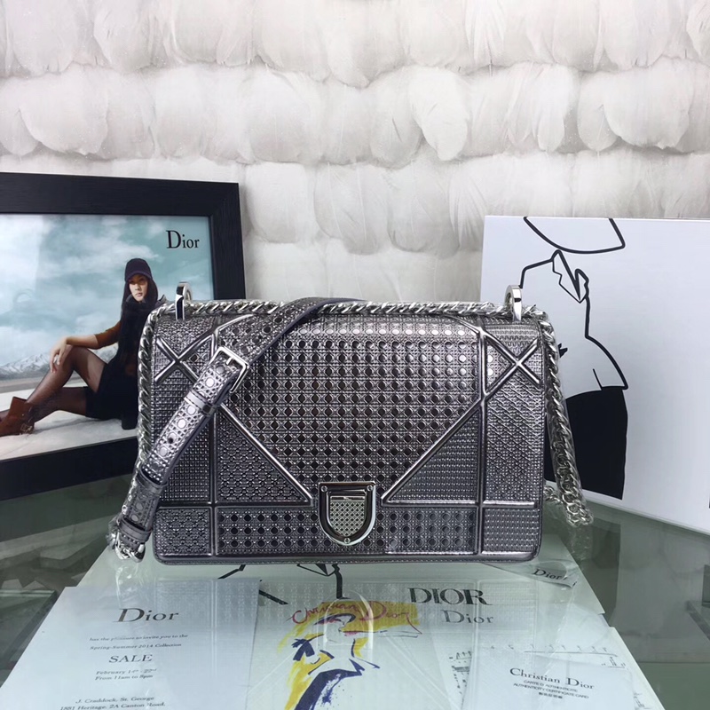 [TOP] Christian Dior Cowhide Shiny Metal Leather Bag 21×7×13cm - 3 Colors