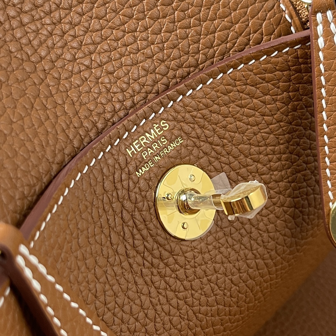 [TOP] HERMES Mini Lindy Tc Clemence Leather 19 CM - Golden Brown&GHW