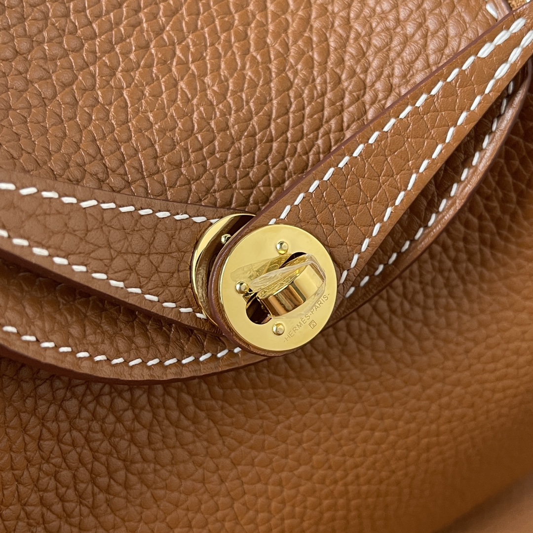 [TOP] HERMES Mini Lindy Tc Clemence Leather 19 CM - Golden Brown&GHW