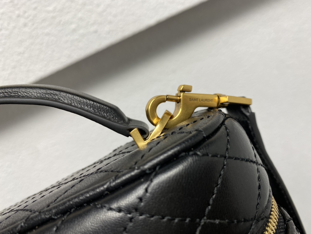 [TOP] Yves Saint Laurent YSL Mini Sheepskin Leather Shoulder Strap Handbag 18X11X6.5cm - Black&GHW