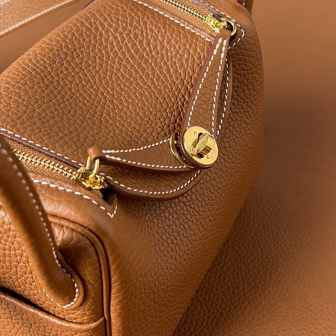 [TOP] HERMES Mini Lindy Tc Clemence Leather 19 CM - Golden Brown&GHW