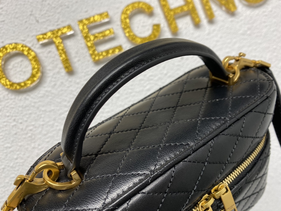 [TOP] Yves Saint Laurent YSL Mini Sheepskin Leather Shoulder Strap Handbag 18X11X6.5cm - Black&GHW