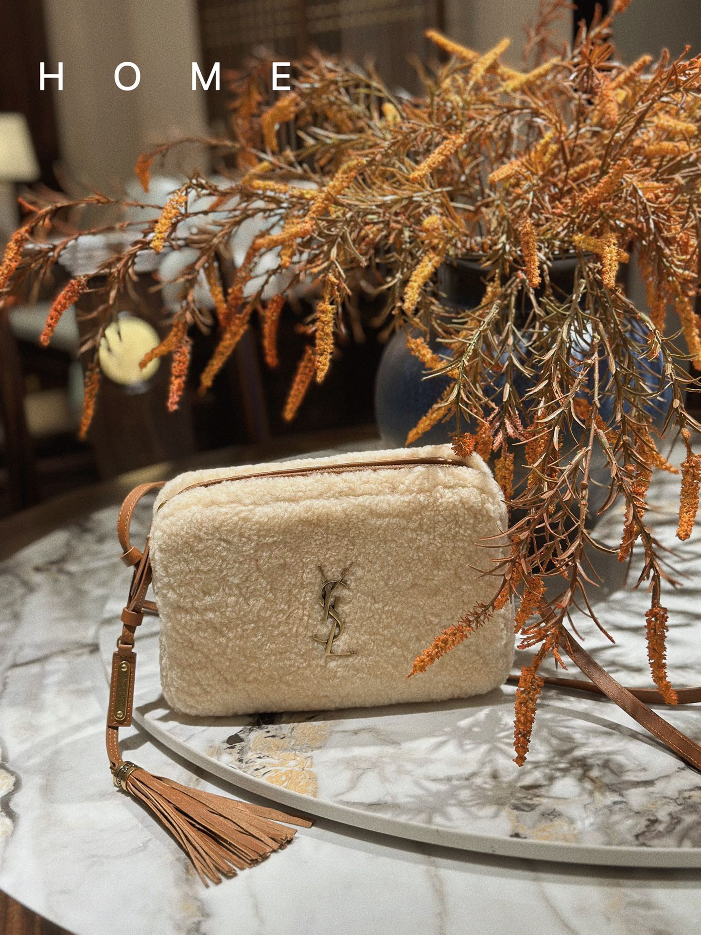 [TOP] Yves Saint Laurent YSL Lamb's Wool Lou Camera Bags - Beige