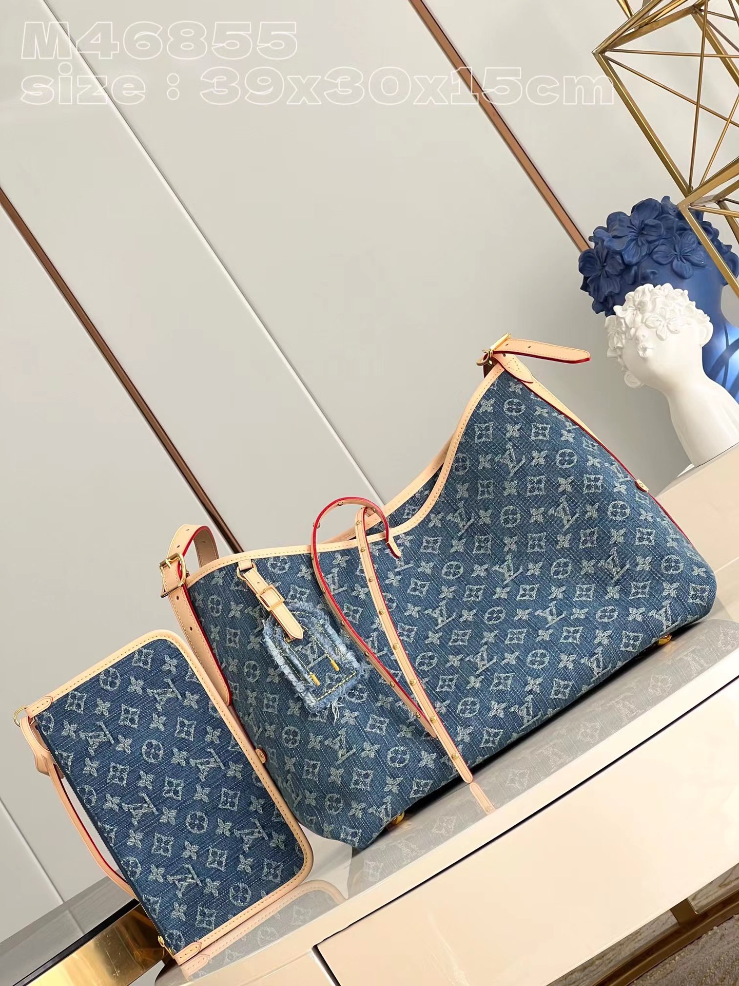 [TOP] Louis Vuitton LV Monogram Canvas And Leather Carryall Bag - 39x30x15cm - Denim Blue
