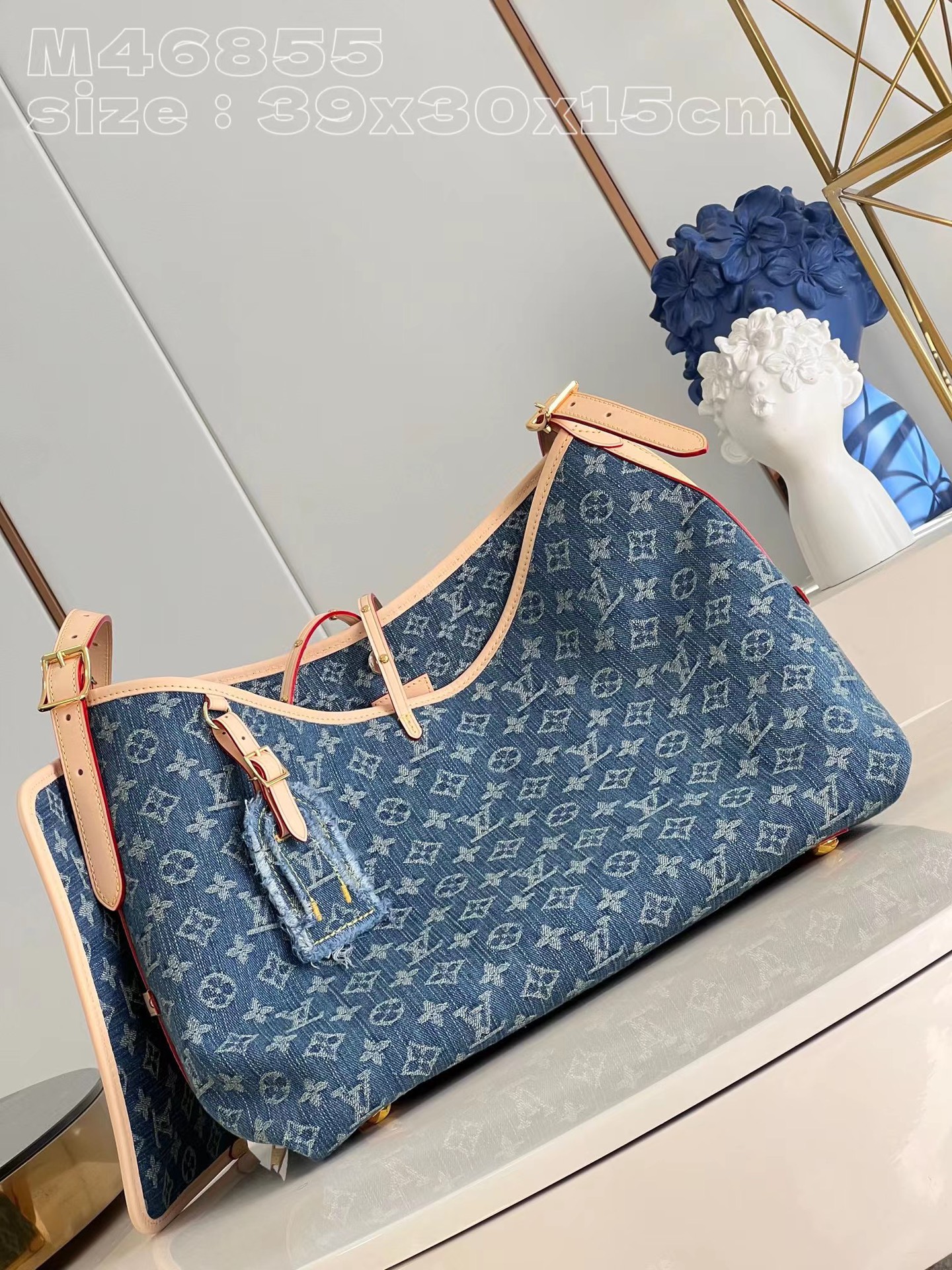 [TOP] Louis Vuitton LV Monogram Canvas And Leather Carryall Bag - 39x30x15cm - Denim Blue