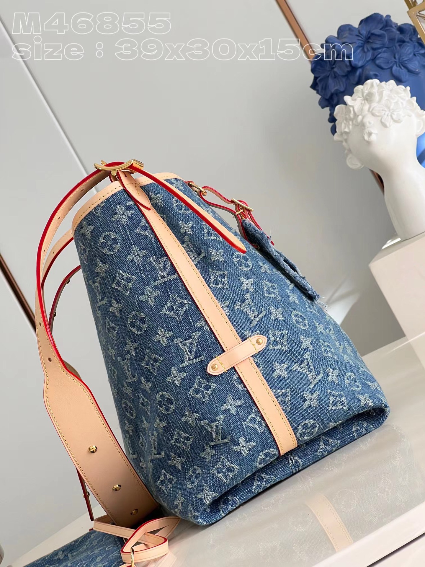 [TOP] Louis Vuitton LV Monogram Canvas And Leather Carryall Bag - 39x30x15cm - Denim Blue