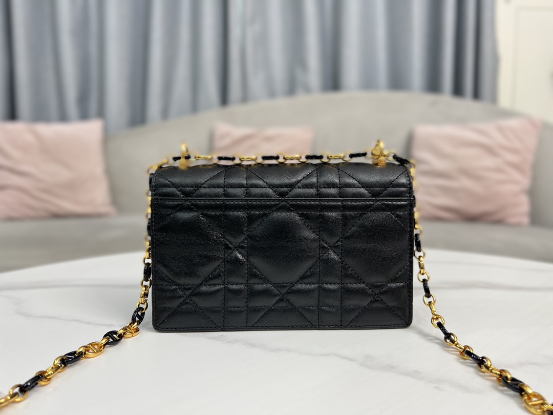 [TOP] Christian Dior Sheep Leather Mini Caro Bag - 19x13x5.5cm - Black&Gold