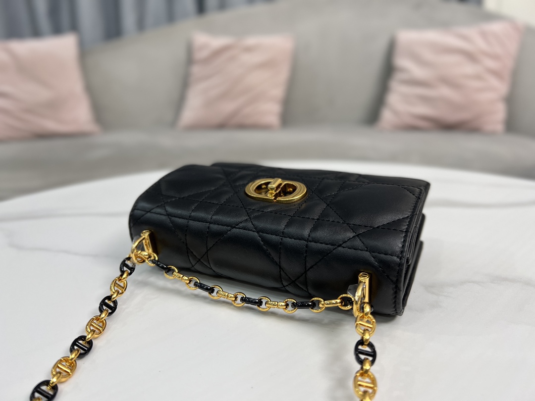 [TOP] Christian Dior Sheep Leather Mini Caro Bag - 19x13x5.5cm - Black&Gold
