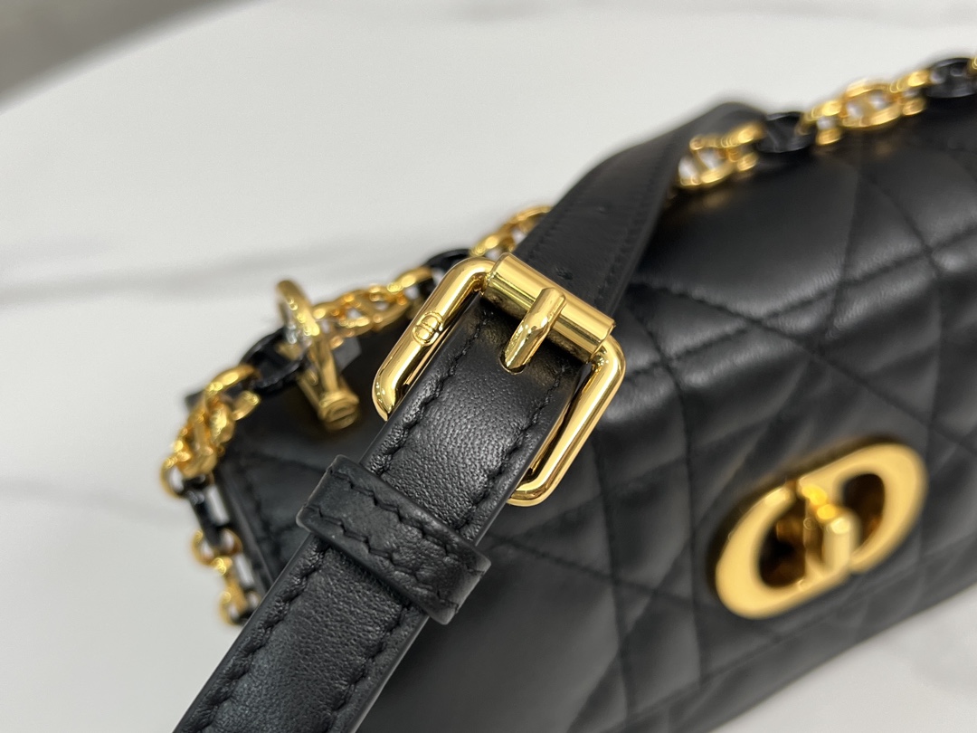 [TOP] Christian Dior Sheep Leather Mini Caro Bag - 19x13x5.5cm - Black&Gold