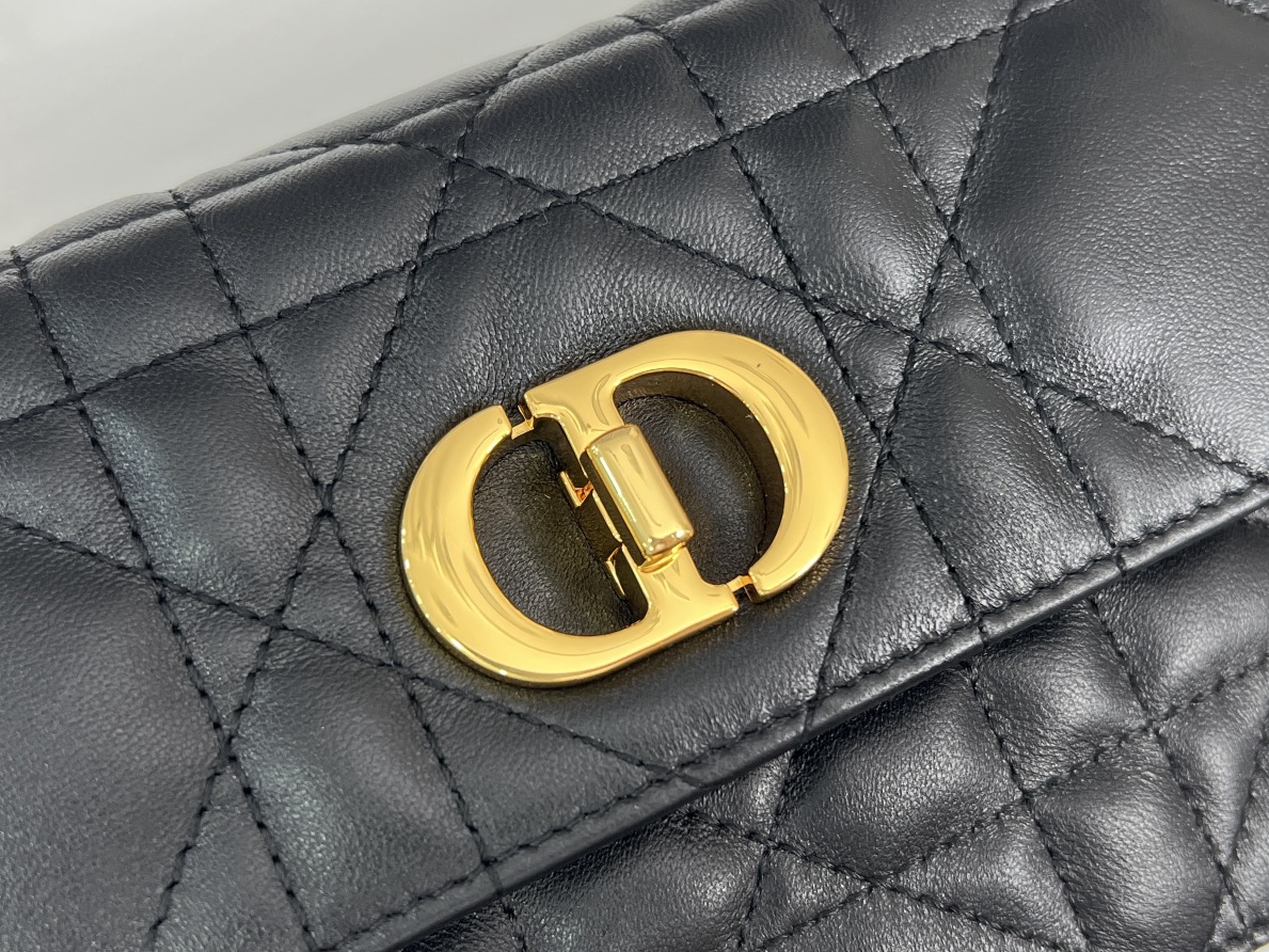[TOP] Christian Dior Sheep Leather Mini Caro Bag - 19x13x5.5cm - Black&Gold