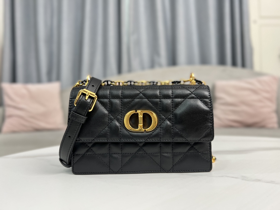 [TOP] Christian Dior Sheep Leather Mini Caro Bag - 19x13x5.5cm - Black&Gold