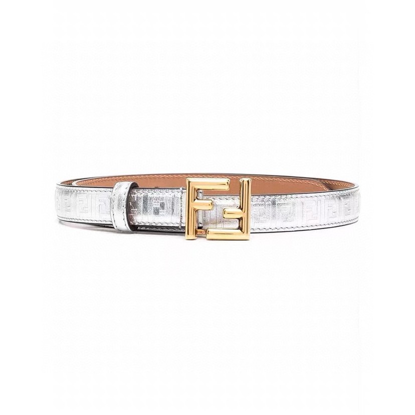 [TOP] FENDI Leather Embossed Waistband - Silvery - 2CM