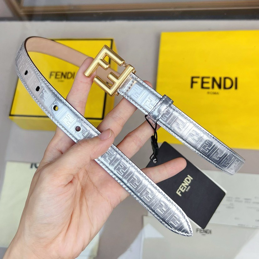 [TOP] FENDI Leather Embossed Waistband - Silvery - 2CM