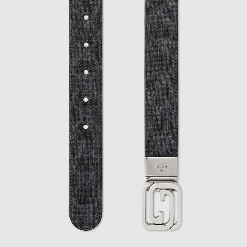 [TOP] GUCCI Black Printed Embossed GG Leather Belt 3CM - Black