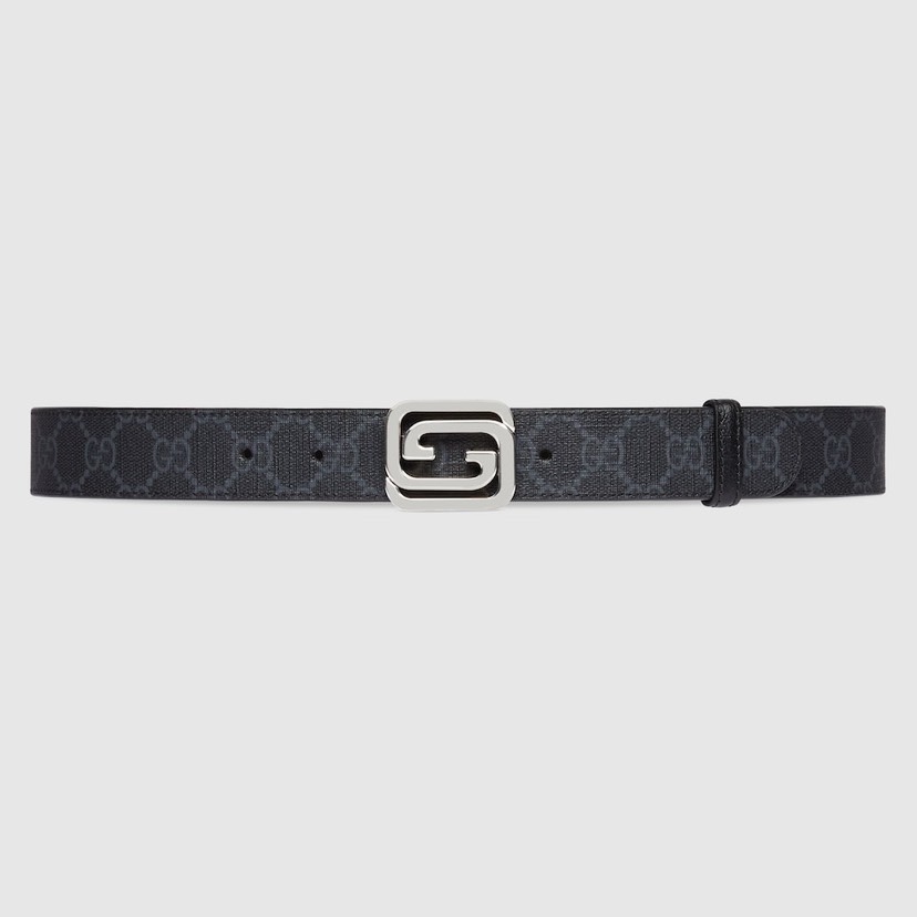 [TOP] GUCCI Black Printed Embossed GG Leather Belt 3CM - Black