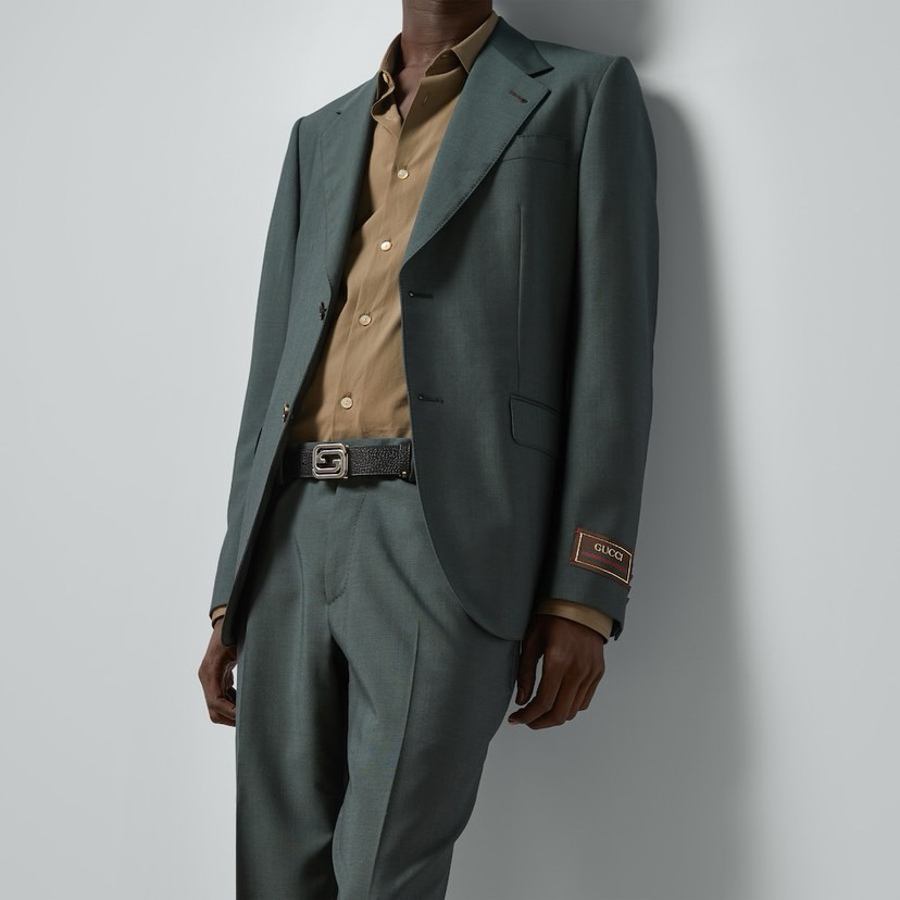 [TOP] GUCCI Black Printed Embossed GG Leather Belt 3CM - Black