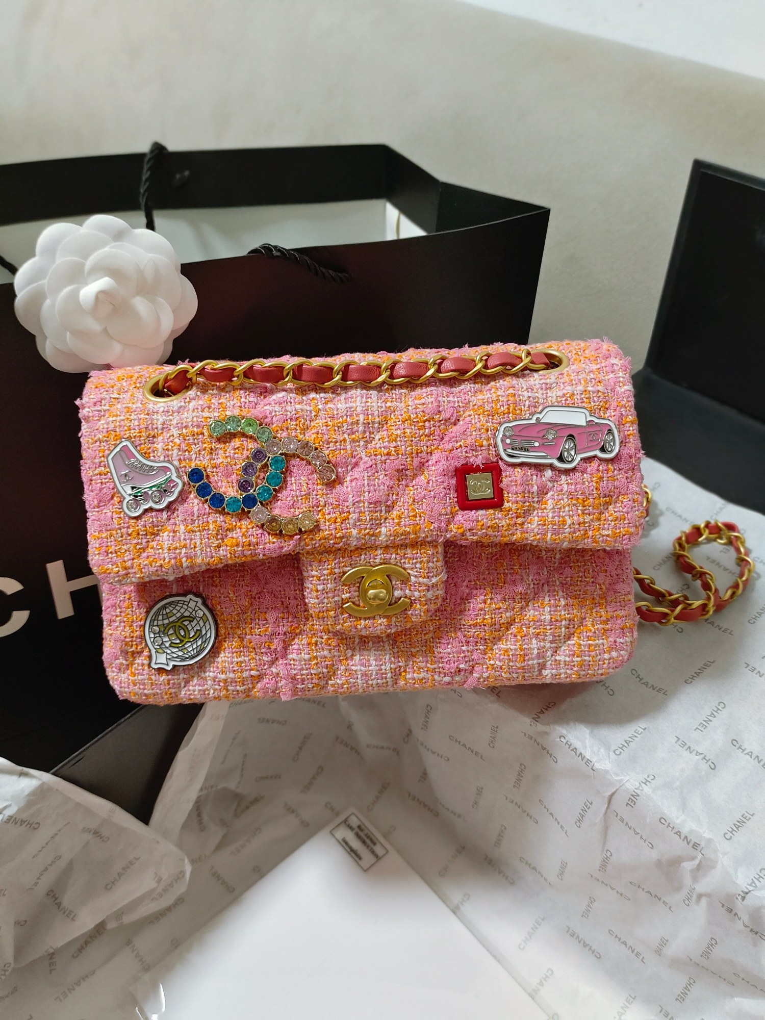 [TOP] CHANEL Chain Crossbody Bag - 20CM/23CM - GHW&Pink