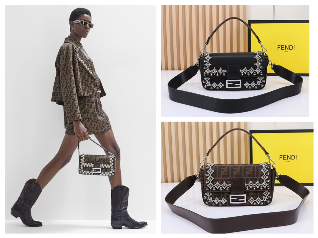 [TOP] FENDI Crystal And Rhinestone Exquisitely Embroidered Baguette Bags - 26cm - 2 Colors