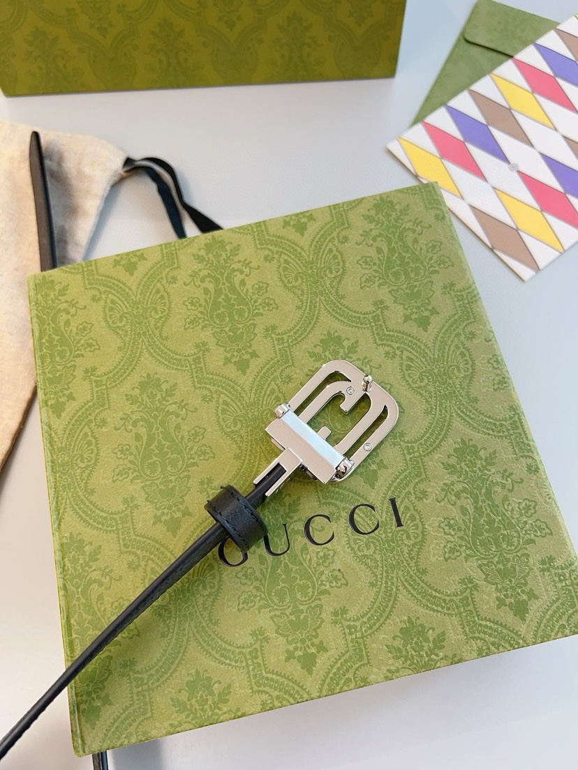 [TOP] GUCCI Black Printed Embossed GG Leather Belt 3CM - Black