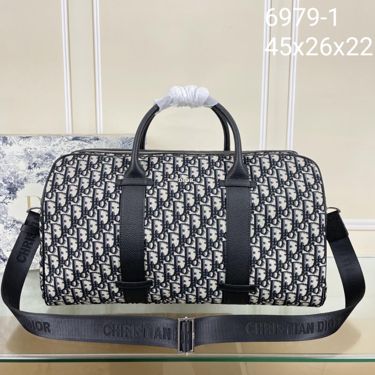 [TOP] Christian Dior Men's Waterproof Cloth With Top Layer Cowhide Travel Bags 45x26x22cm - Black