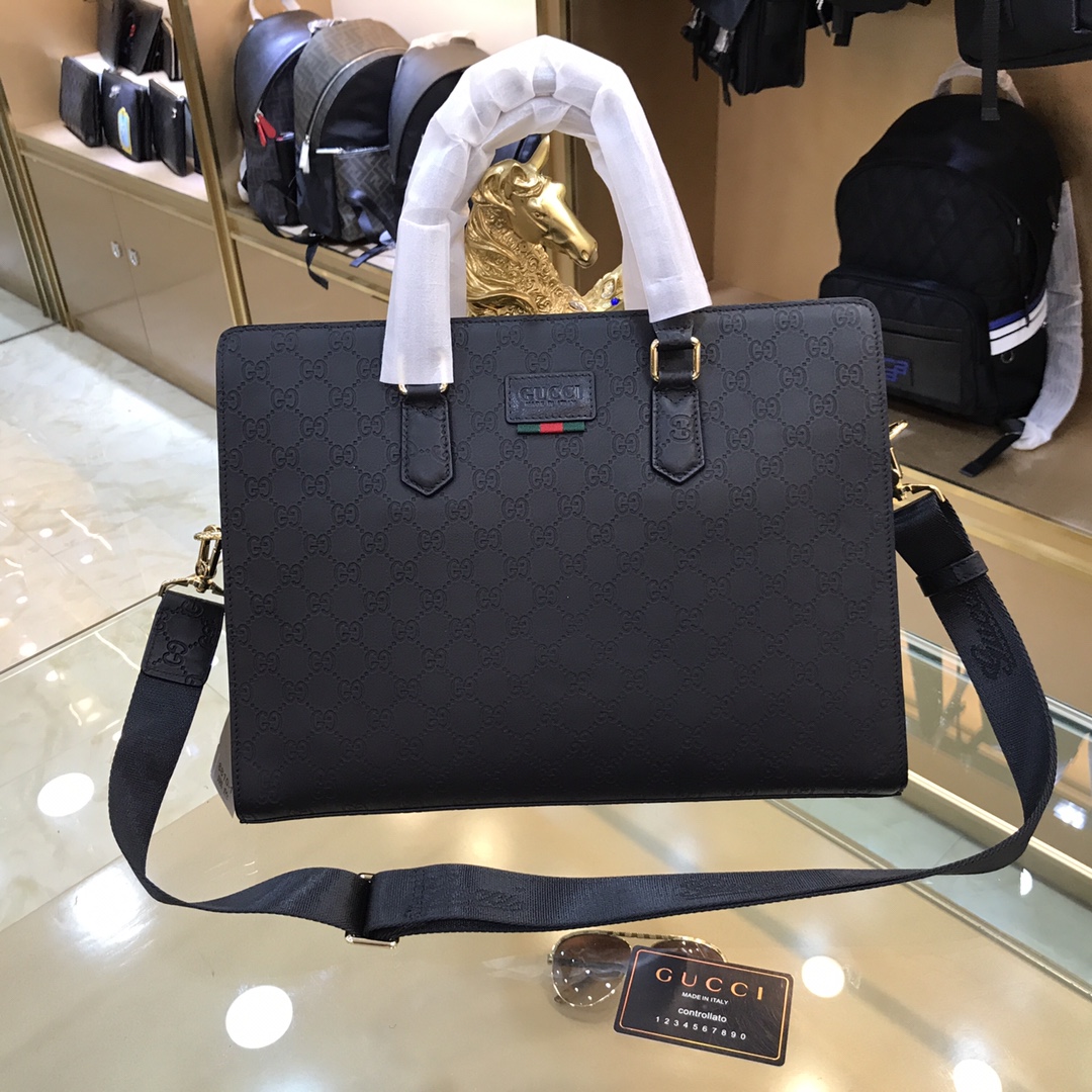 [TOP] GUCCI Imported Top Layer Cowhide Men's Briefcase 39×29×7cm - Black