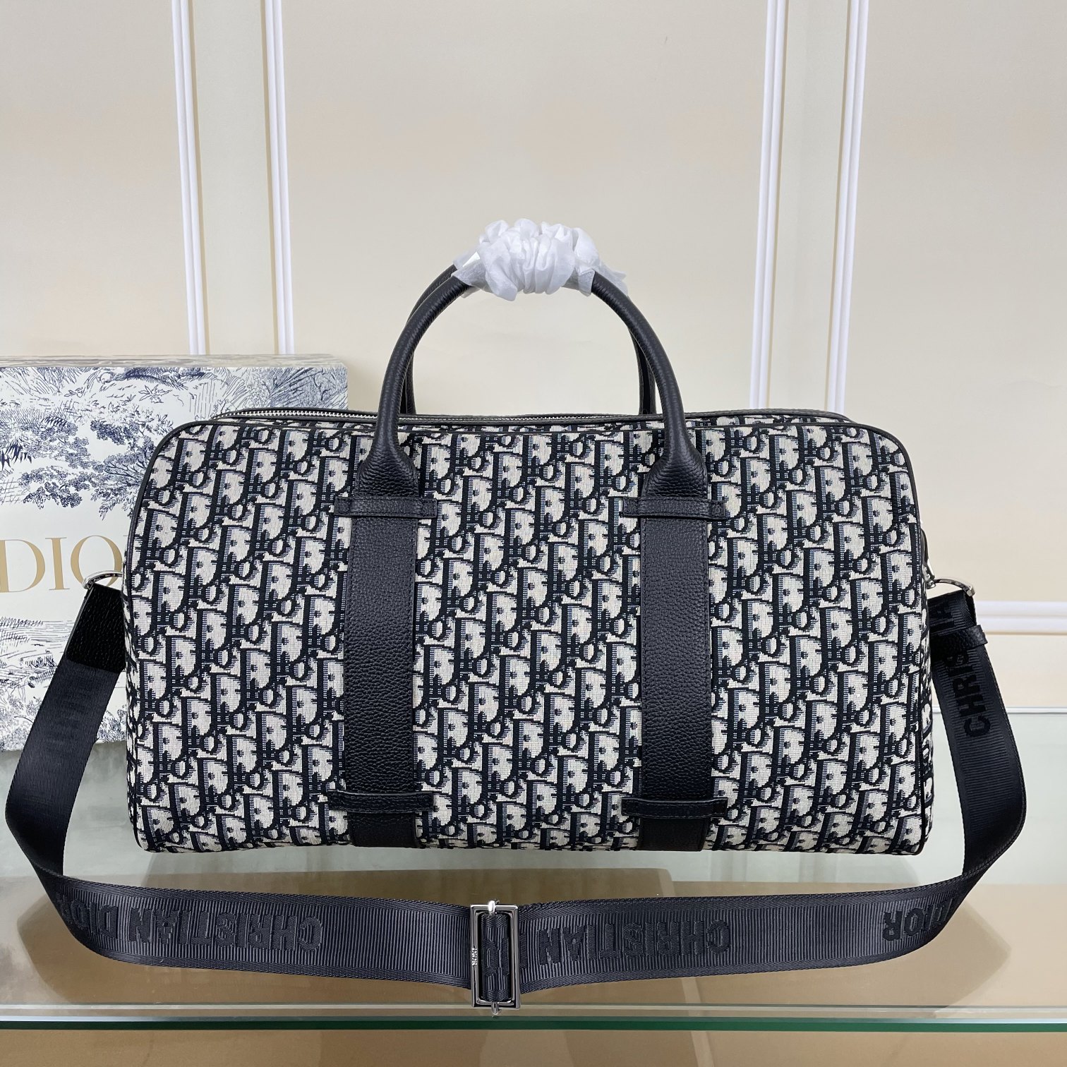 [TOP] Christian Dior Men's Waterproof Cloth With Top Layer Cowhide Travel Bags 45x26x22cm - Black