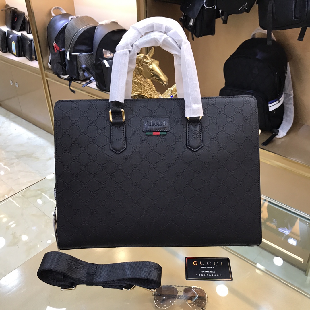 [TOP] GUCCI Imported Top Layer Cowhide Men's Briefcase 39×29×7cm - Black