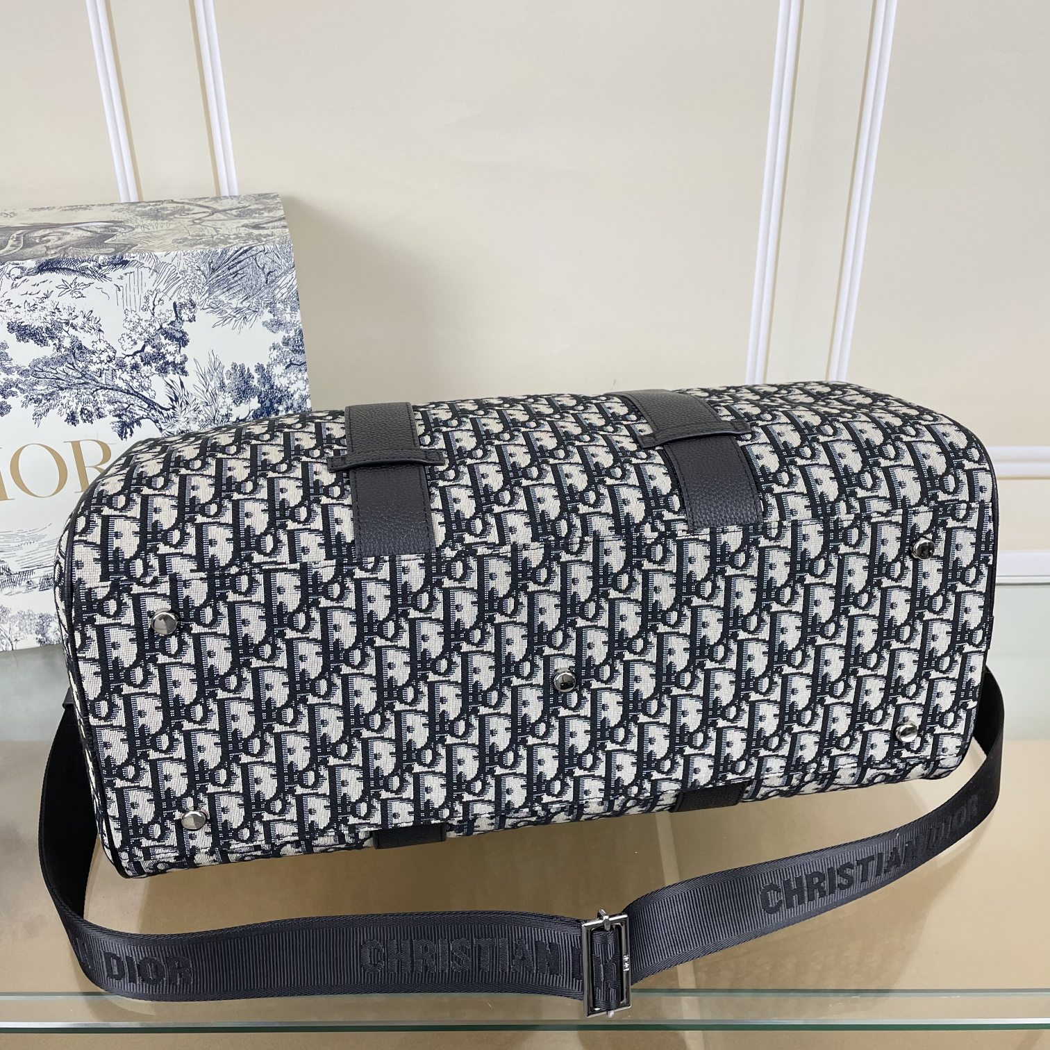 [TOP] Christian Dior Men's Waterproof Cloth With Top Layer Cowhide Travel Bags 45x26x22cm - Black