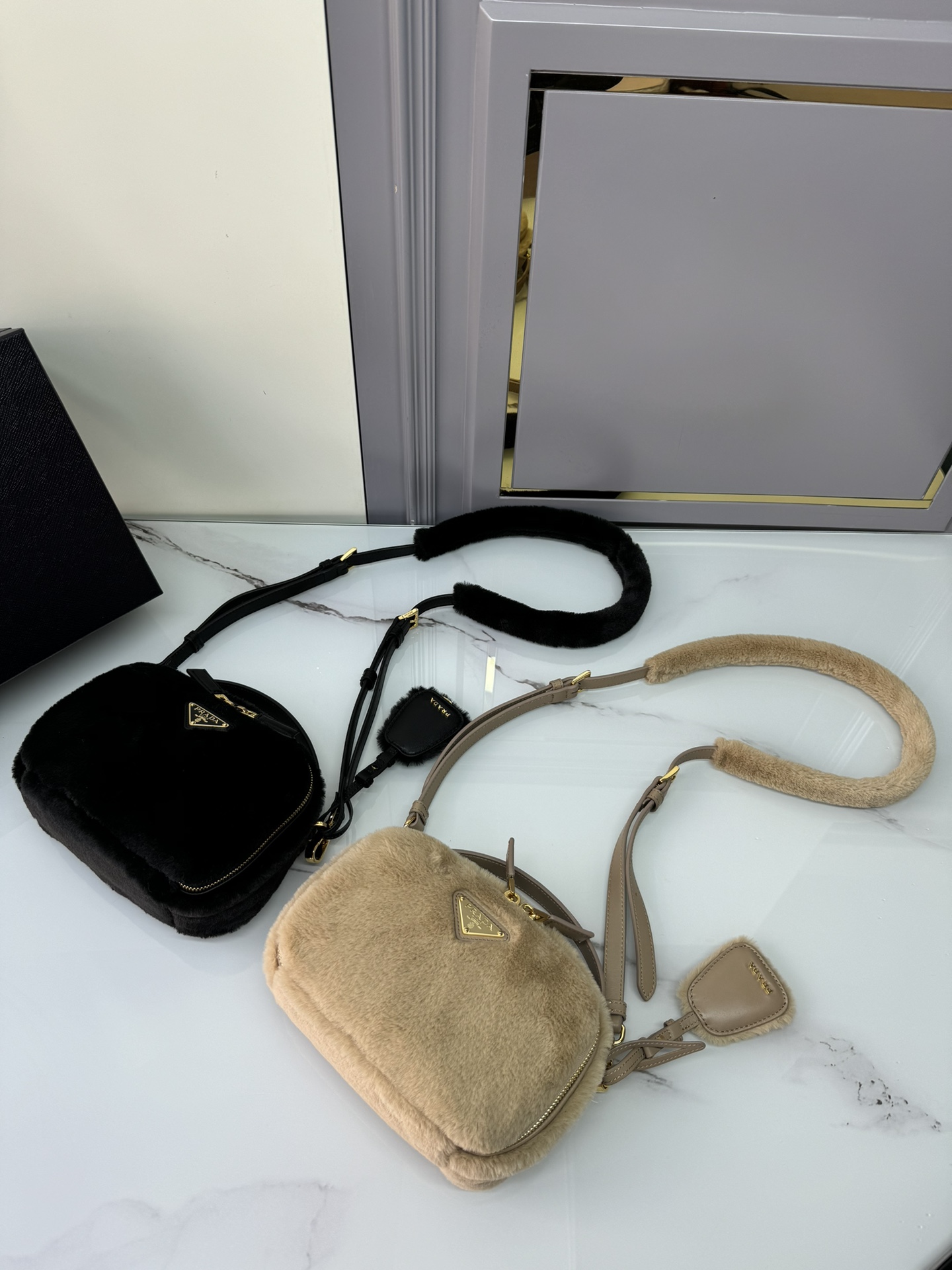 [Top] PRADA Mini Bag Wool with Shearling 19.5x13x6cm - 2 Color