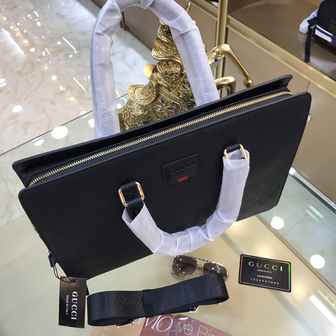 [TOP] GUCCI Imported Top Layer Cowhide Men's Briefcase 39×29×7cm - Black