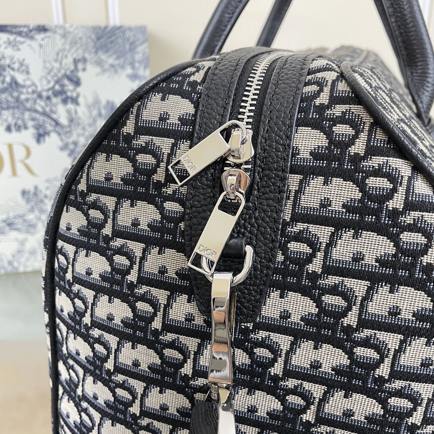 [TOP] Christian Dior Men's Waterproof Cloth With Top Layer Cowhide Travel Bags 45x26x22cm - Black