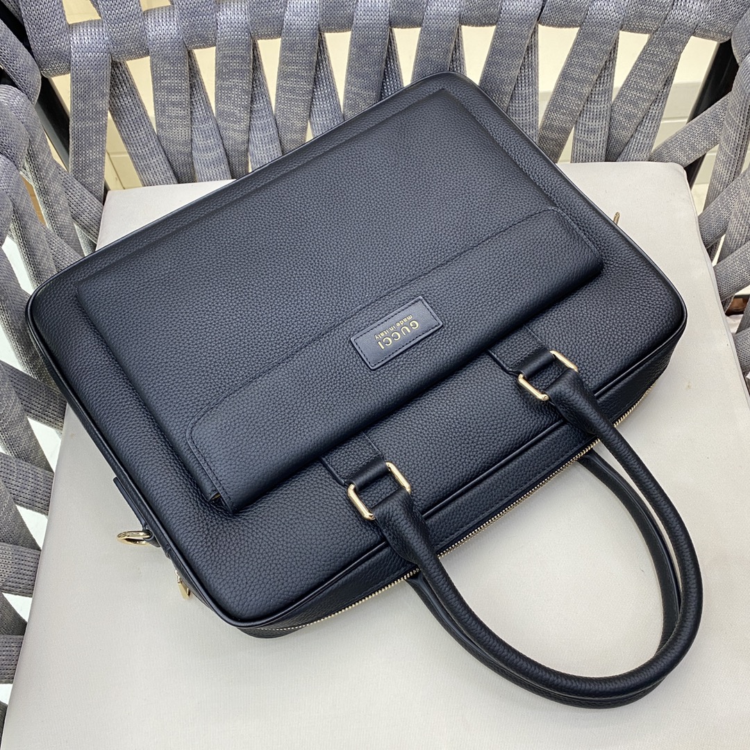 [TOP] GUCCI Imported Top Layer Cowhide Men's Briefcase 38×28×10cm - Black
