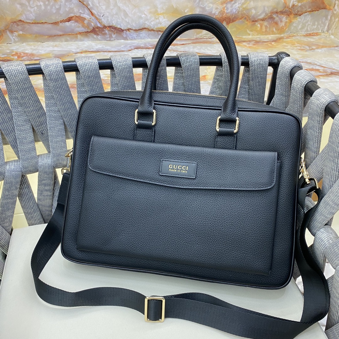 [TOP] GUCCI Imported Top Layer Cowhide Men's Briefcase 38×28×10cm - Black