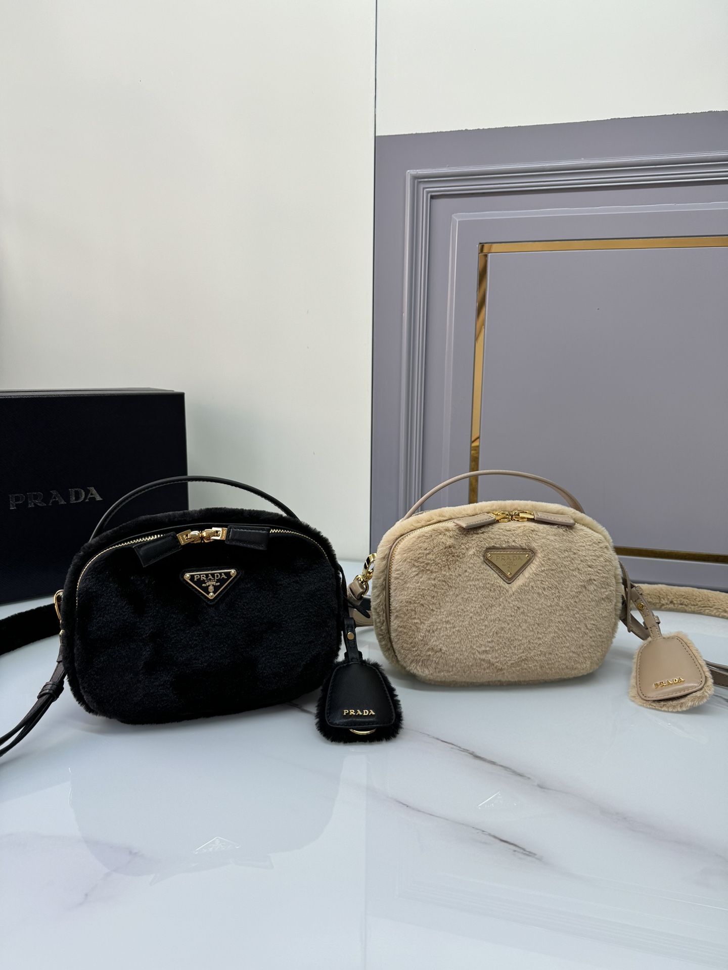 [Top] PRADA Mini Bag Wool with Shearling 19.5x13x6cm - 2 Color