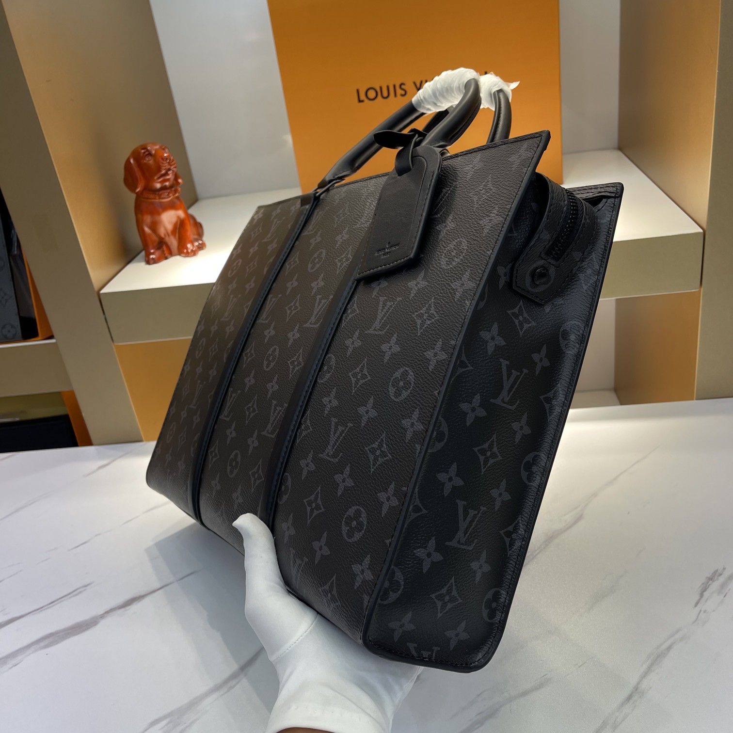 [TOP] Louis Vuitton LV Men's Full Head Cowhide Tote Bag - 38x9x29CM - Black