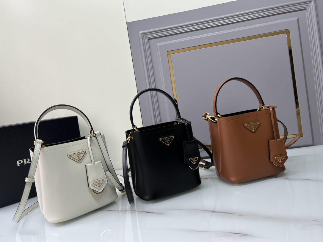 [TOP] PRADA Panier Bag Plain Cowhide Leather with lambskin Lining 15x16x9.5cm - 3 Color