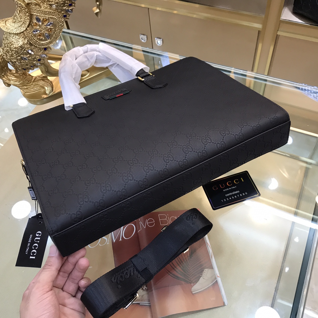 [TOP] GUCCI Imported Top Layer Cowhide Men's Briefcase 39×29×7cm - Black