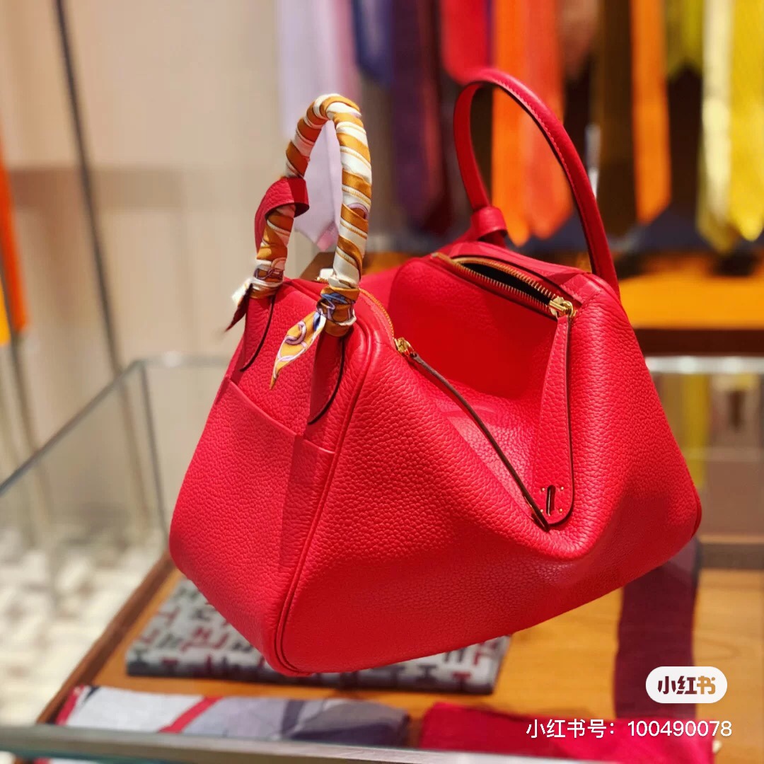 [TOP] HERMES Swift Leather Lindy Bags 30cm - Chinese Red - GHW&SHW