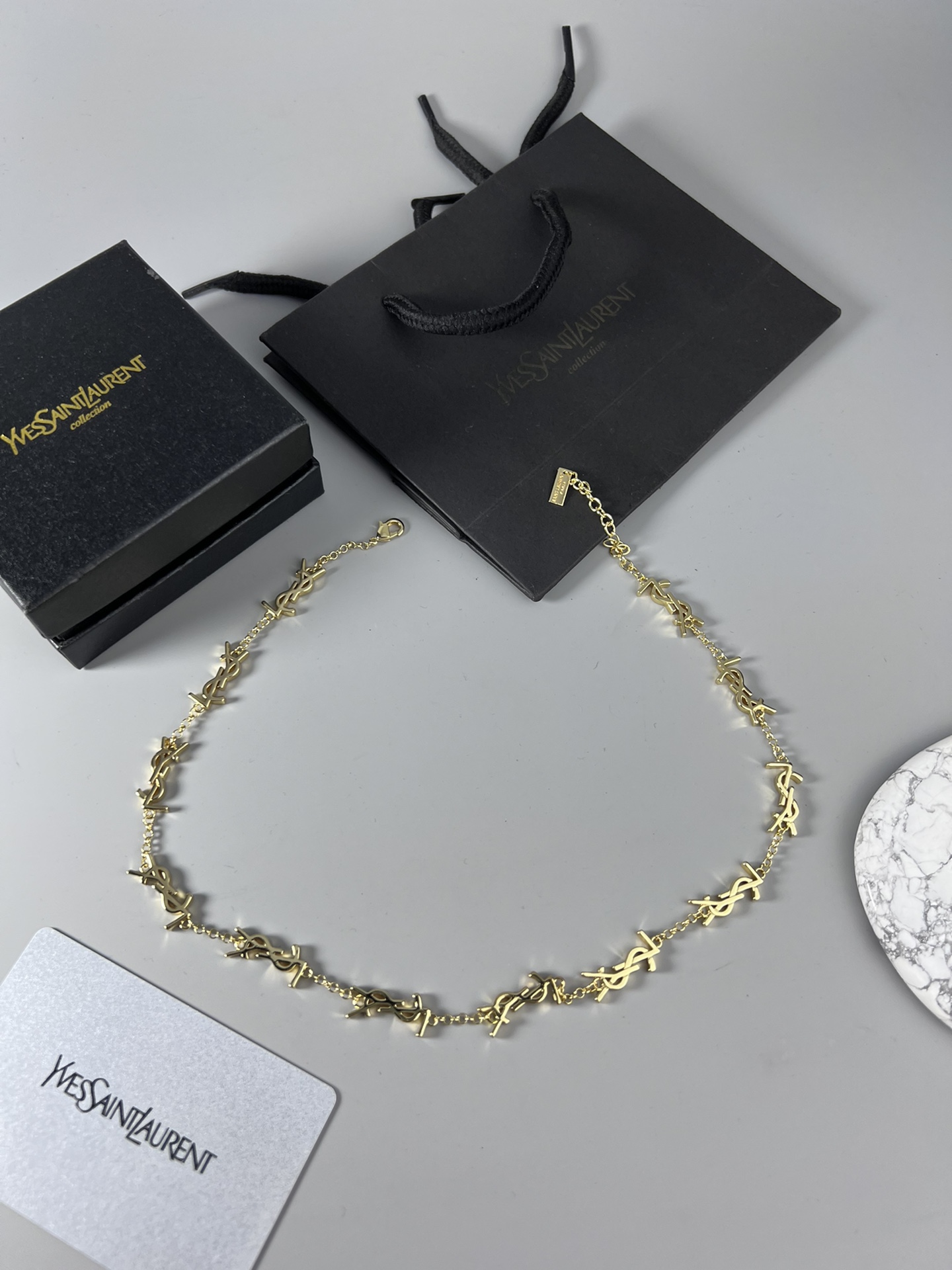 [TOP] Yves Saint Laurent YSL Metal Logo Necklace - Gold - YSL