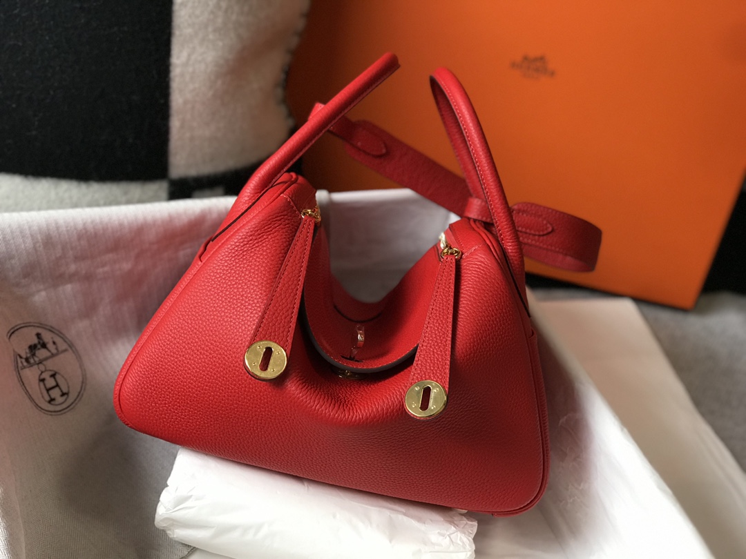 [TOP] HERMES Swift Leather Lindy Bags 30cm - Chinese Red - GHW&SHW