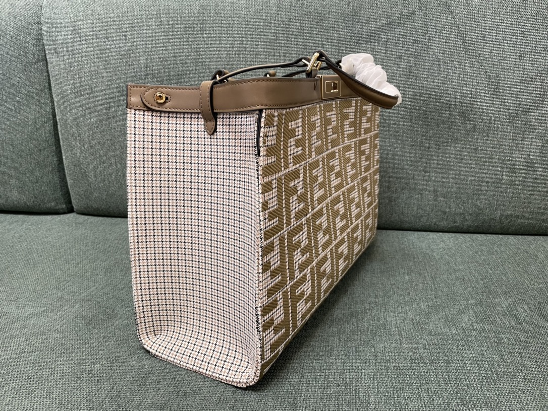 [TOP] FENDI Thousand Bird Checkered Sheepskin Material Peekaboo X-Tote Bags - 41x16x29.5cm - GHW&Apricot